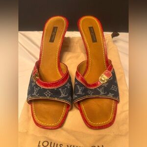 Louis Vuitton Red and Denim Monogram Sandals (Limited Edition)